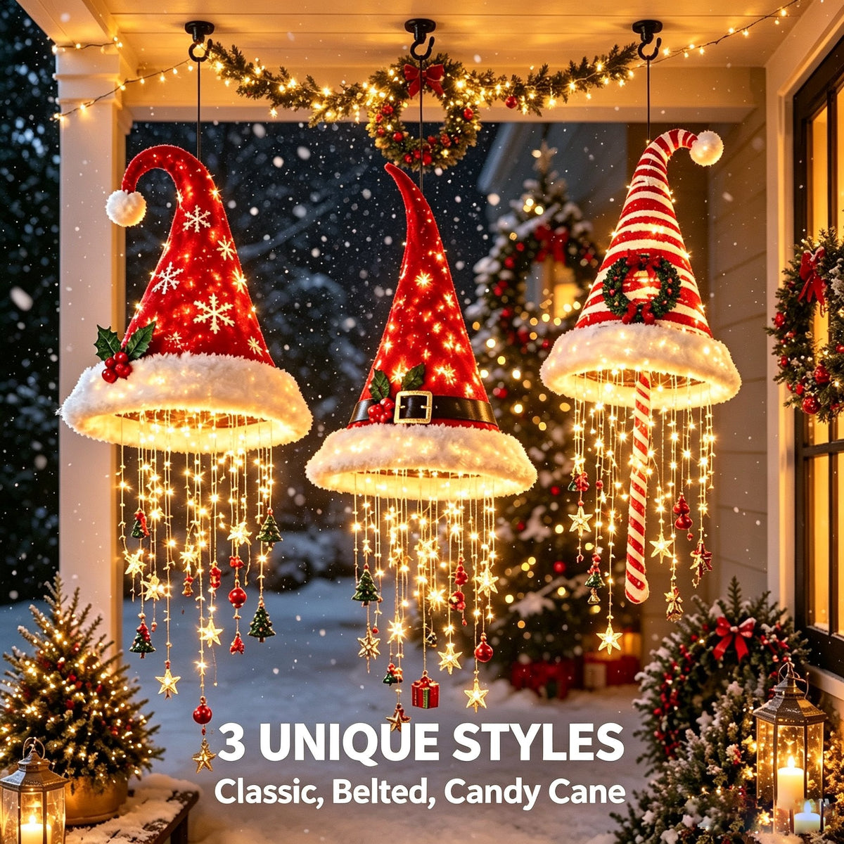 π
β¨ Lighted Santa Hat Hanging Chandelier