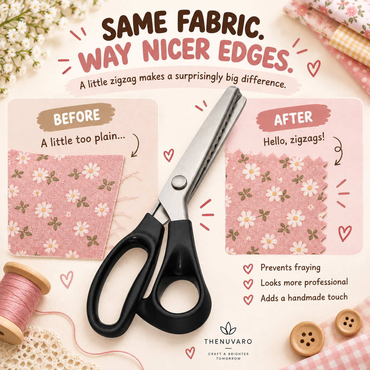 ✂️ Zigzag Fabric Pinking Shears – Cleaner Edges for Sewing. Crafts & DIY