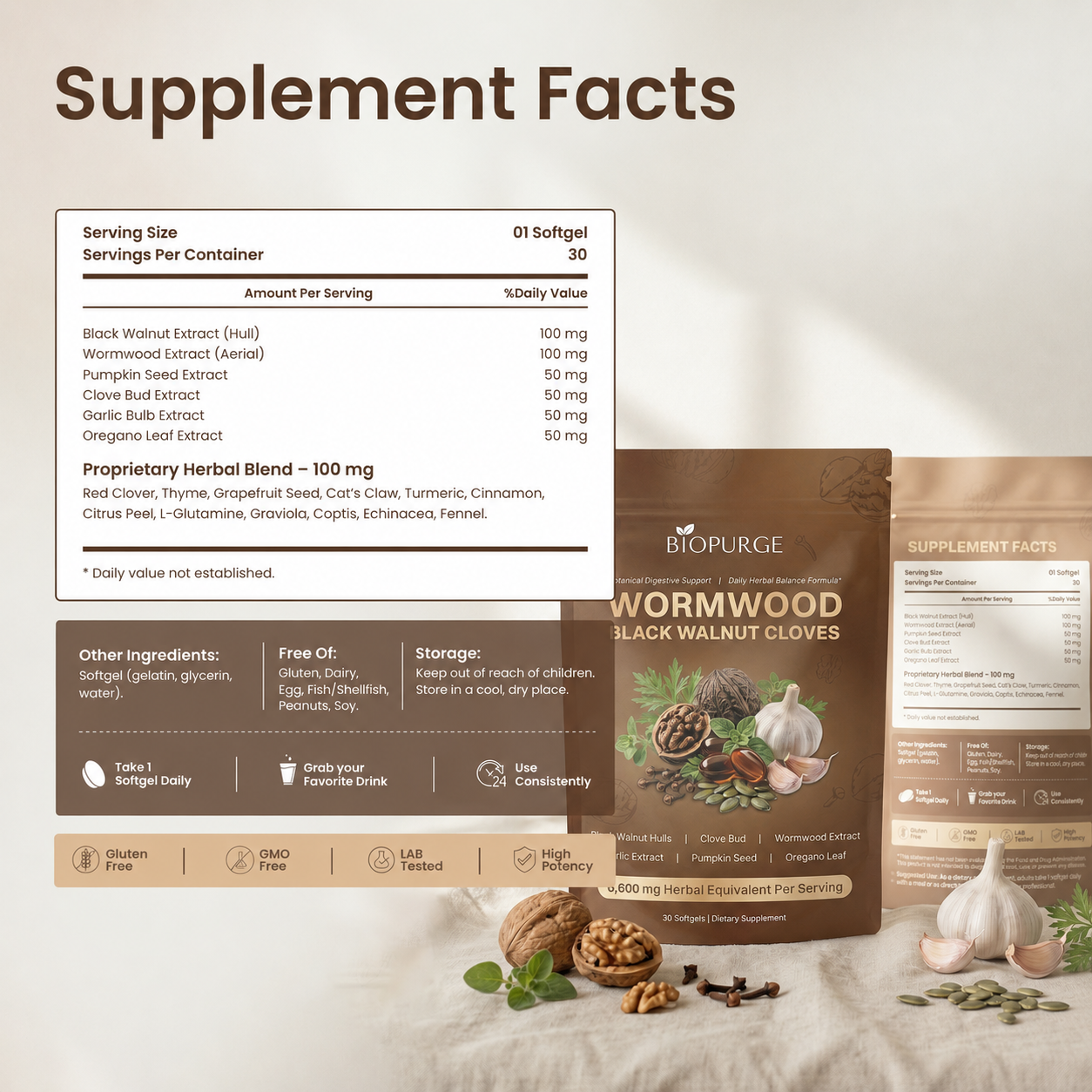 Wormwood Black Walnut Softgel Pack