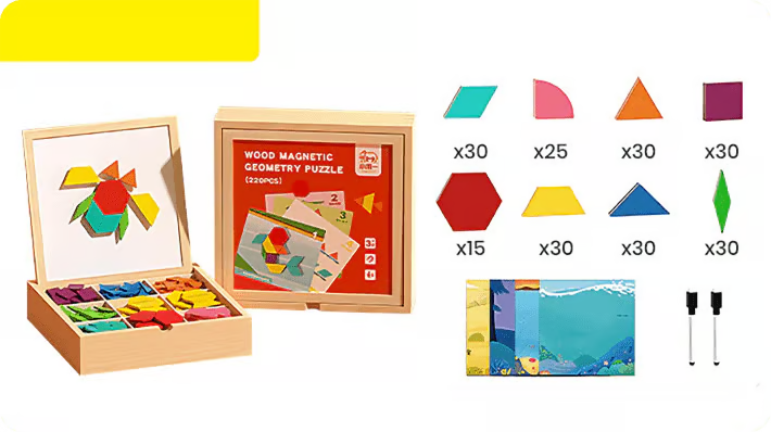 🎁Early Christmas Sale 50% OFF🔥Wooden Magnetic Pattern Block Puzzle Set🧩