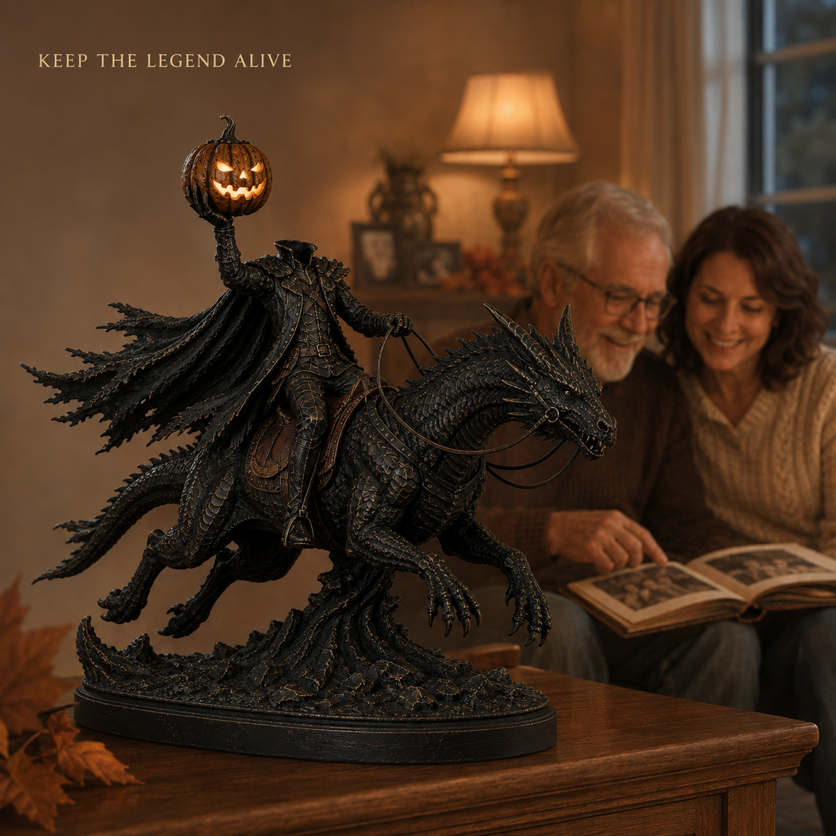 🎃 Headless Horseman on Dragon Statue – Gothic Halloween Figurine & Dark Fantasy Home Decor