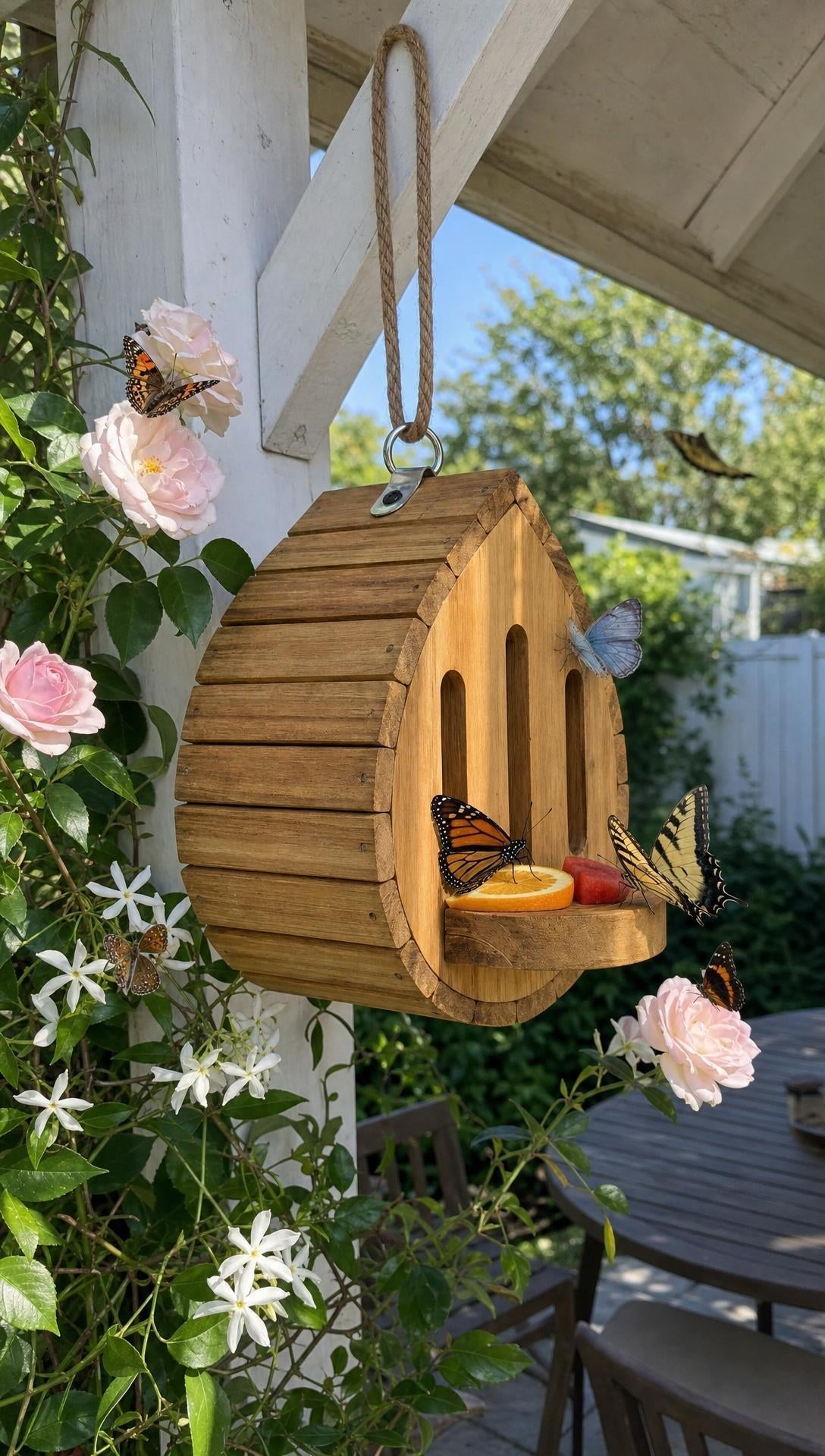 π₯100% Hand-Carved from Solid Wood -π¦Handmade Garden Butterfly House with Feeder Station