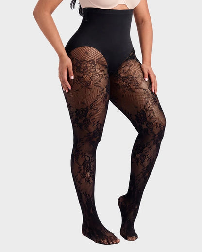 🔥Last Day 50% OFF - High-Waisted Floral Lace Shaping Tights
