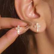 Simple zircon-set cross earrings
