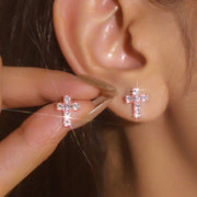 Simple zircon-set cross earrings