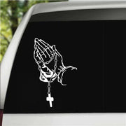 Praying Hands Rosary Cross Car Window Decal