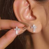 Simple zircon-set cross earrings