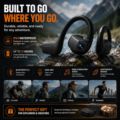 🎧 8MP Smart Camera Open-Ear Headset – POV Video. Calls & AI Assistance 🎥