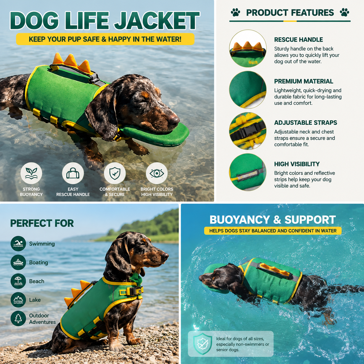 Dog Life Jacket with Handle – Adjustable Safety Swim Vest for Small & Medium Dogs