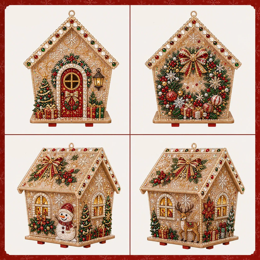 🧩Beginner-Friendly Diamond Painting Assembly-🔥3D Wooden House Rhinestone Diamond Art DIY Kit - Christmas Collection
