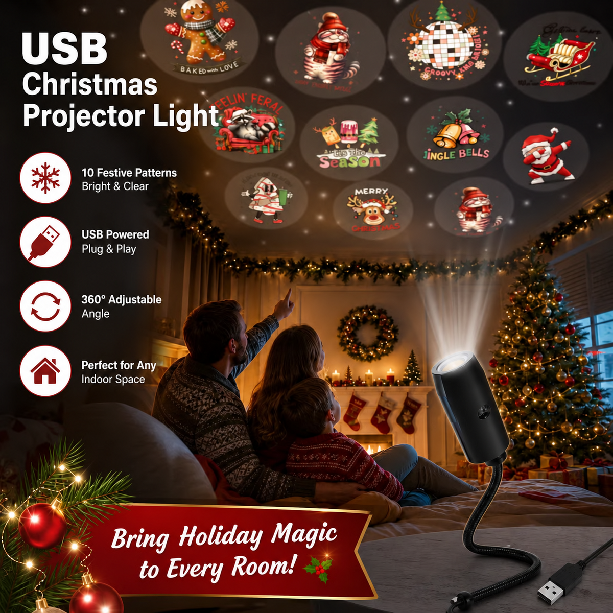 🔥Last Day 49% OFF-Plug-&-Play HD Christmas Projector – 6 or 10 Festive Scenes