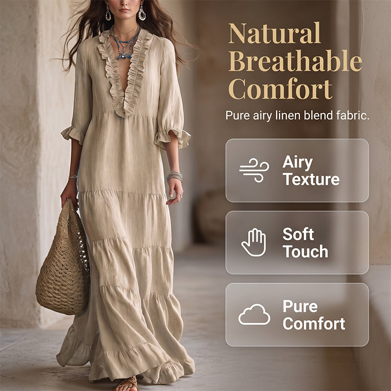 🌸 50% OFF! 👗 V-Neck Layered Maxi Dress with Ruffles – Lightweight fabric, airy & versatile fit – 5 colors, sizes S–2XL – Perfect for summer, the beach & evenings out ✨