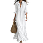 🌸 50% OFF! 👗 V-Neck Layered Maxi Dress with Ruffles – Lightweight fabric, airy & versatile fit – 5 colors, sizes S–2XL – Perfect for summer, the beach & evenings out ✨
