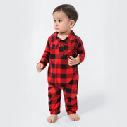 Red Plaid Stand Collar Matching Family Christmas Pajamas