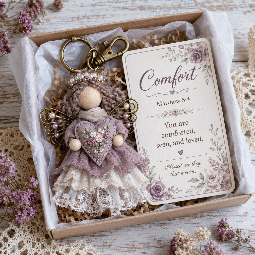 🪽 Faith Guardian Keychain Scripture Gift Set Collection | Layered Fabric Charm. Inspirational Scripture Card & Ready-to-Gift Box Included 💕
