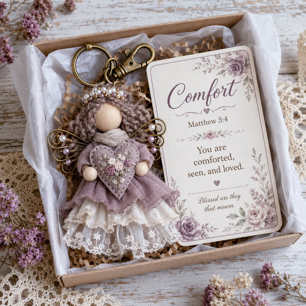 🪽 Faith Guardian Keychain Scripture Gift Set Collection | Layered Fabric Charm. Inspirational Scripture Card & Ready-to-Gift Box Included 💕