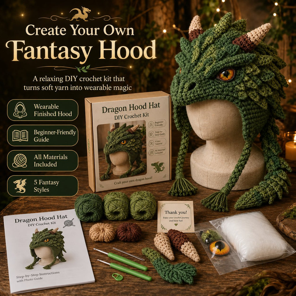 🐉✨ Fantasy Hood Hat DIY Crochet Kit | Premium Soft Yarn Materials with Step-by-Step Guide DIY Handmade Wearable Character Hood 🧶🎭