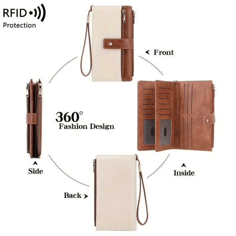 🔥Last Day 49% OFF🔥RFID Blocking Women's Long Wallet: Stylish Solid Leather Clutch (Large Capacity)👛