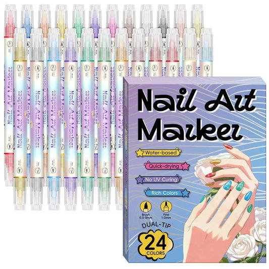 🔥Last Day 50% OFF🎨12/24 Colors Dual-Tip Nail Markers For Nail Art
