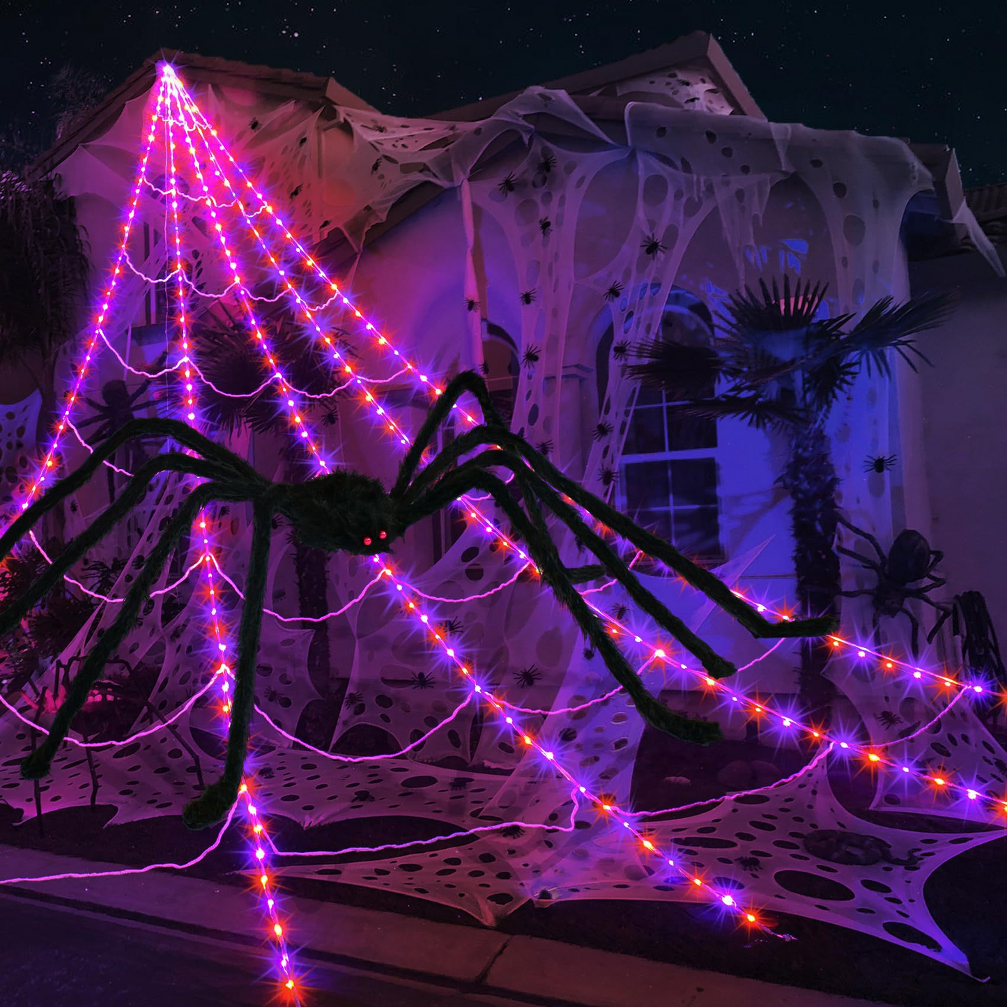 🕸️Spider Web Lights – 8 Modes with Remote & Timer