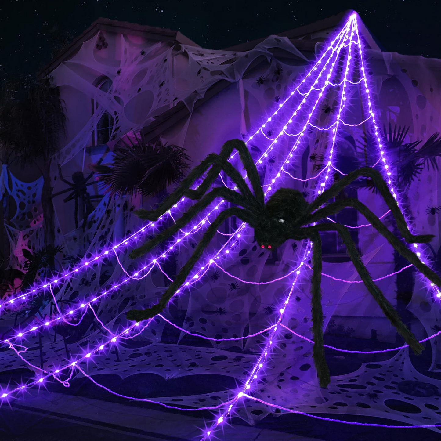🕸️Spider Web Lights – 8 Modes with Remote & Timer