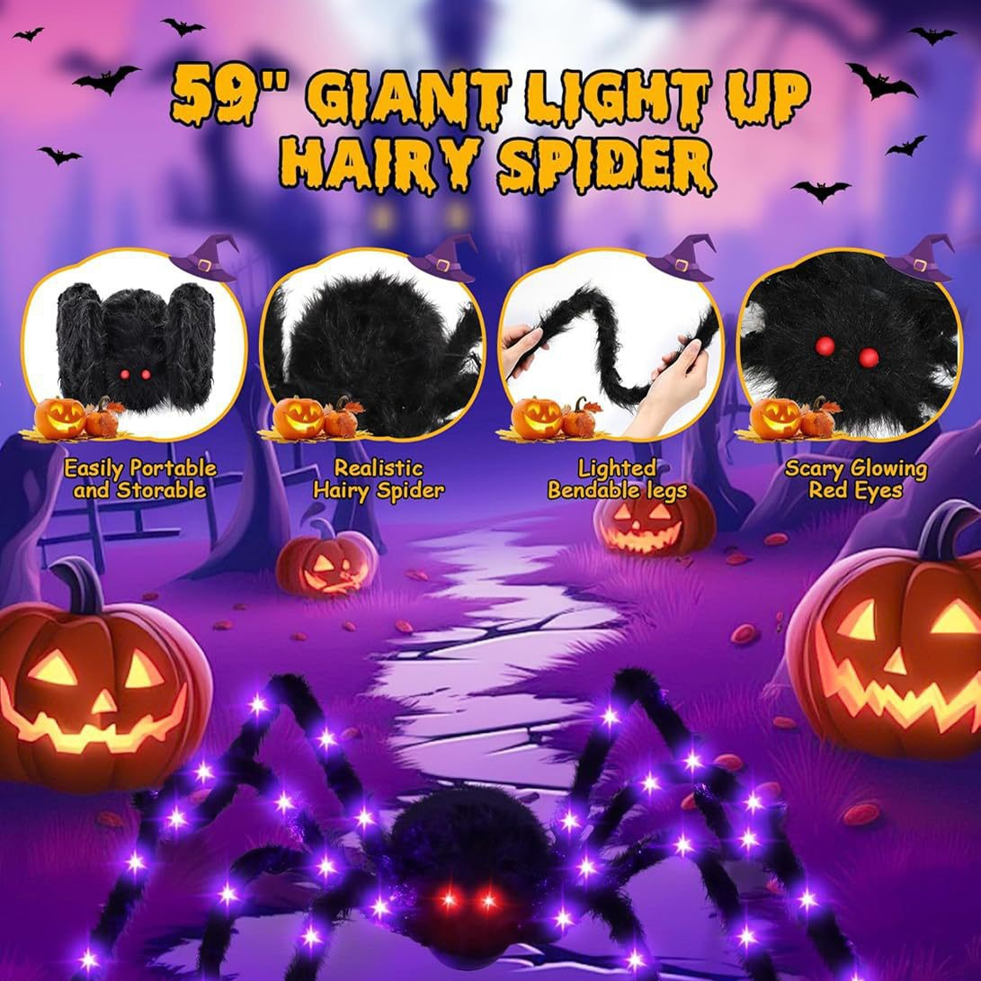 🕸️Spider Web Lights – 8 Modes with Remote & Timer