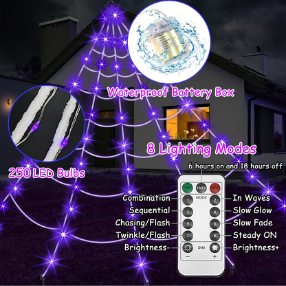 🕸️Spider Web Lights – 8 Modes with Remote & Timer