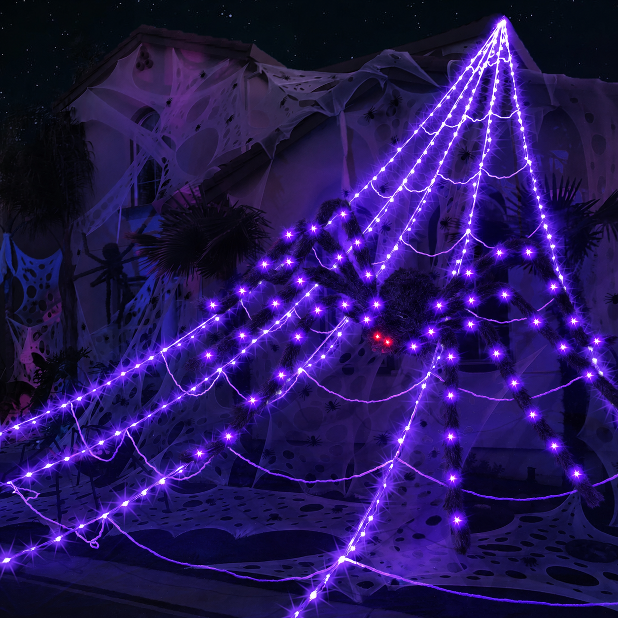 🕸️Spider Web Lights – 8 Modes with Remote & Timer