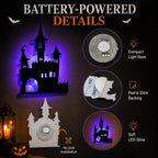 🎃8 Pack Halloween LED Silhouette Wall Light Stickers. Battery Powered Peel & Stick Decor Lights