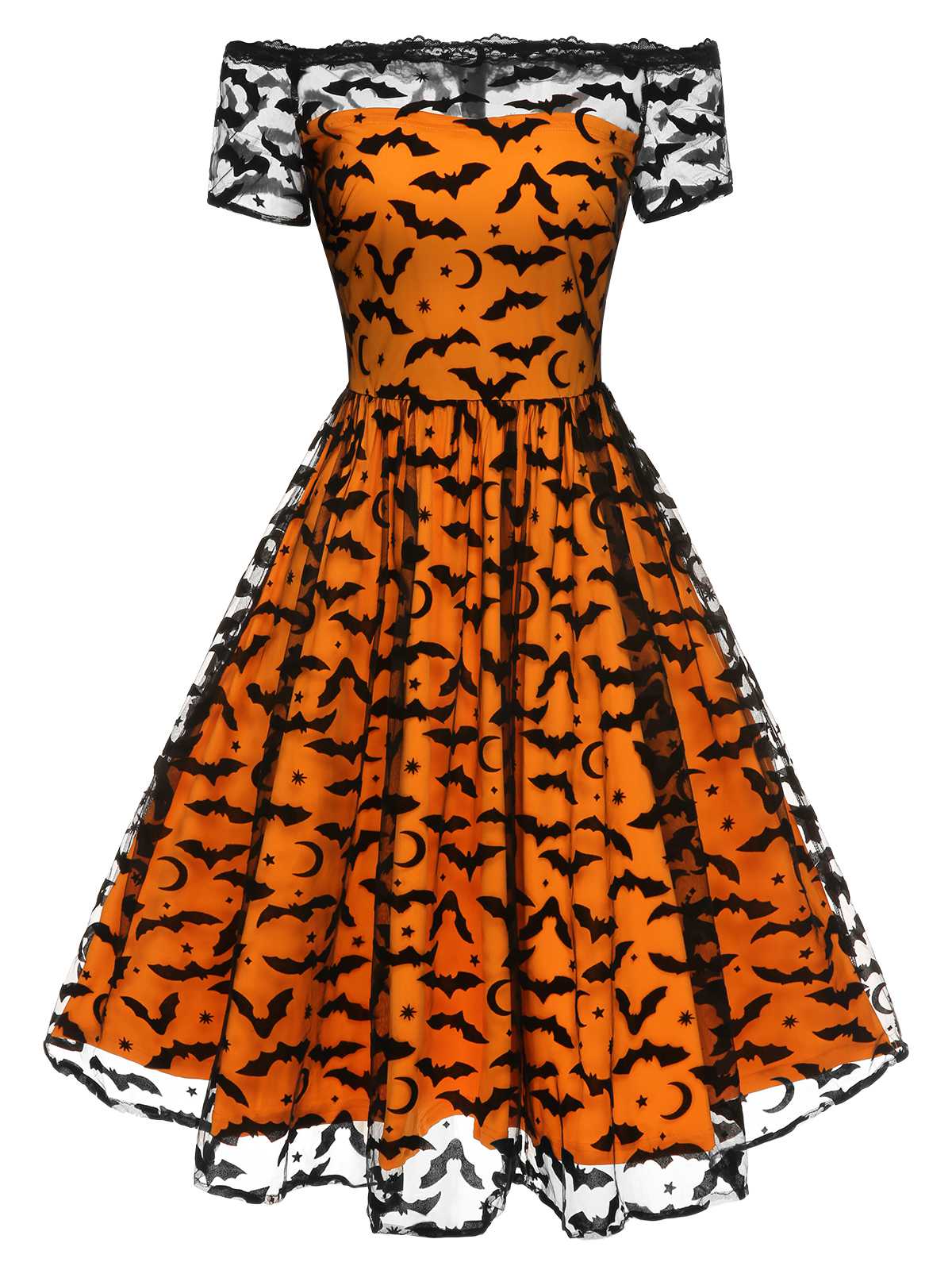 [Pre-Sale] 1950s Halloween Lace Off-shoulder Swing Dress