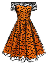 [Pre-Sale] 1950s Halloween Lace Off-shoulder Swing Dress