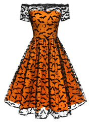[Pre-Sale] 1950s Halloween Lace Off-shoulder Swing Dress