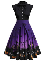 [Pre-Sale] Black 1950s Halloween Pumpkin Patchwork Dress