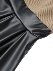[US WAREHOUSE] Khaki 1950s Knitted Leather Patchwork Dress
