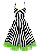 Black&White 1950s Striped Fluorescent Green Lace Dress