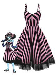 Black&White 1950s Striped Fluorescent Green Lace Dress