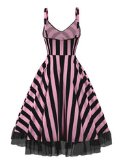 Black&White 1950s Striped Fluorescent Green Lace Dress
