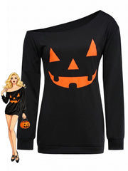 1960s Halloween One-Shoulder Pumpkin Face Dress