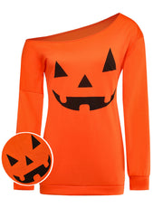 1960s Halloween One-Shoulder Pumpkin Face Dress