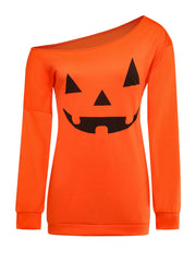 1960s Halloween One-Shoulder Pumpkin Face Dress