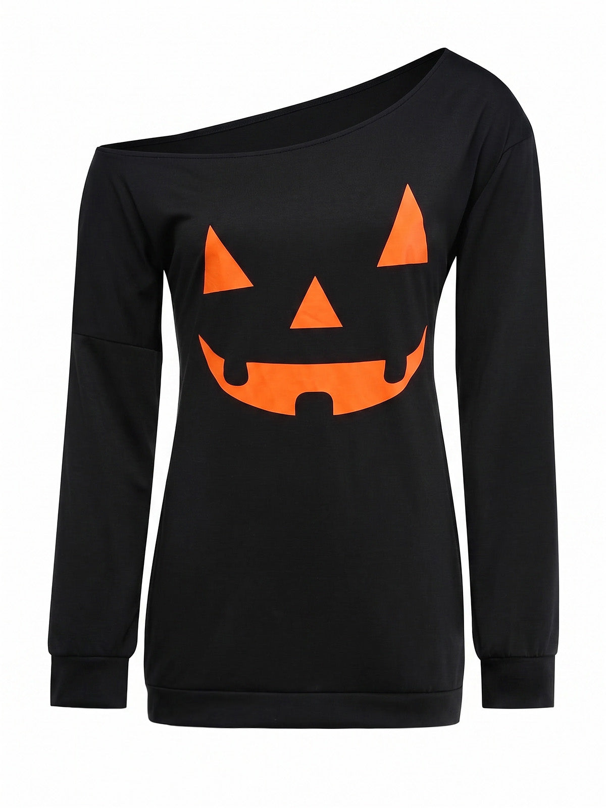 1960s Halloween One-Shoulder Pumpkin Face Dress