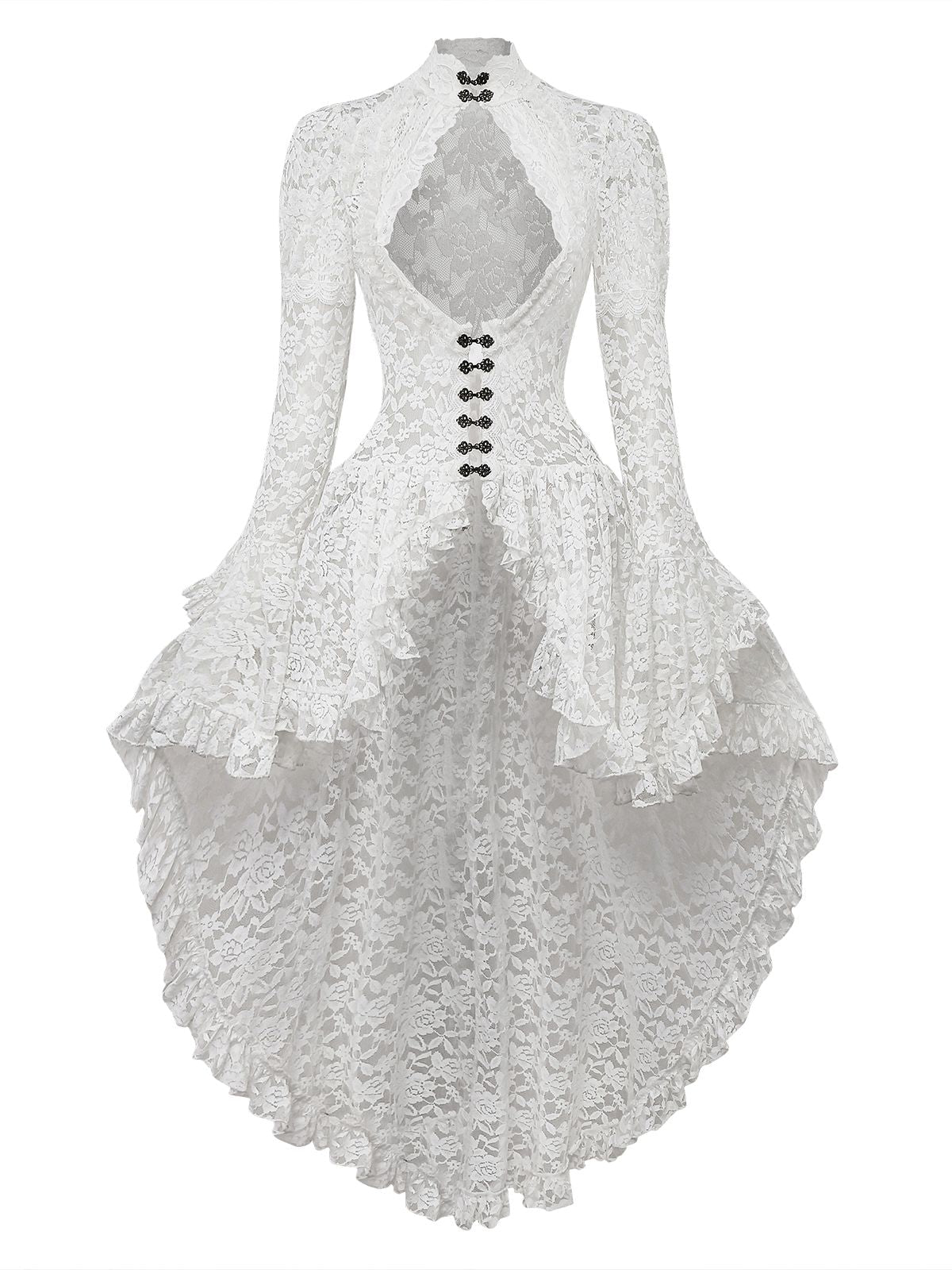 White 1980s Gigot Sleeve Victorian Lace Dress