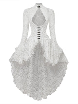 White 1980s Gigot Sleeve Victorian Lace Dress