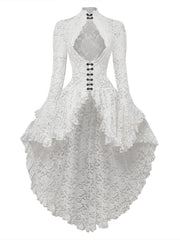 White 1980s Gigot Sleeve Victorian Lace Dress