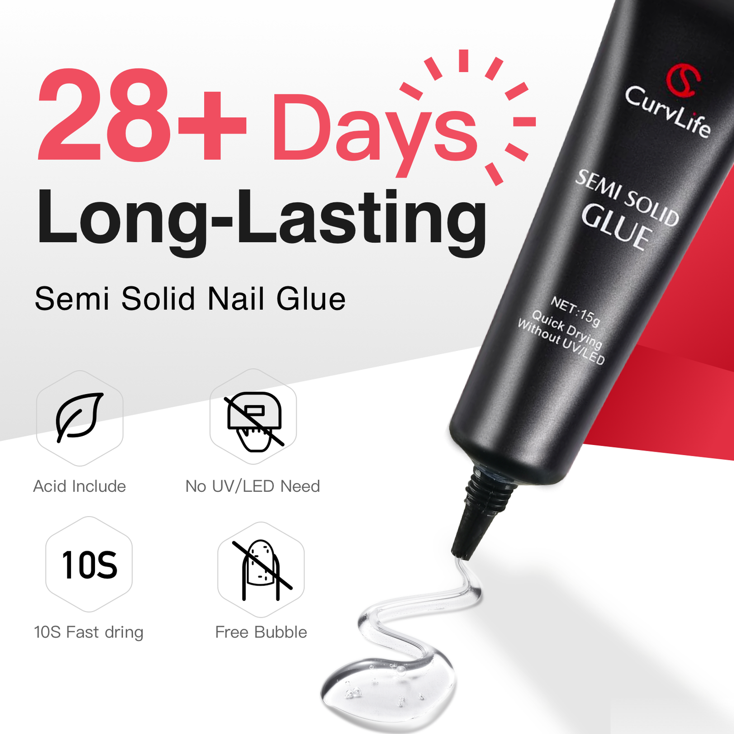 15g Semi solid glue New Upgrade Super Strong Quick drying without cure nail glue