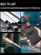 ⚡70K+ SOLD!-Wallet for Men - with Pop Up Aluminum Case Money Clip Slim Leather Slots Credit Card Holder RFID Blocking Bifold Minimalist Wallet