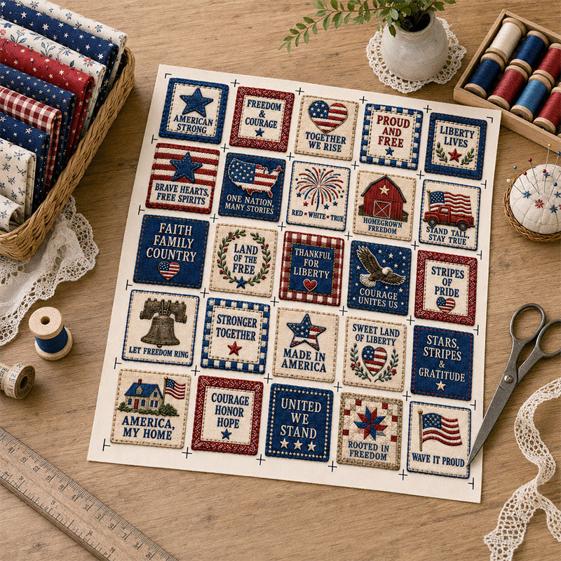 Americana Pocket Patch Fabric Panel – Patriotic Inspirational Sewing Squares
