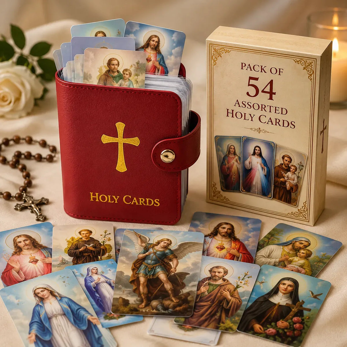 ✝️ Catholic PU+PVC Leather Holy Card Holder – Pocket Prayer Card Organizer with Snap Closure