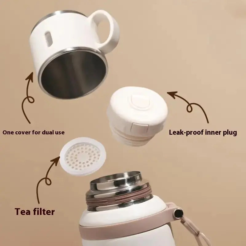 🥤❄️1PCS 600ml 316 stainless steel vacuum insulated bottle, 21oz double-walled insulated cup with dual lids