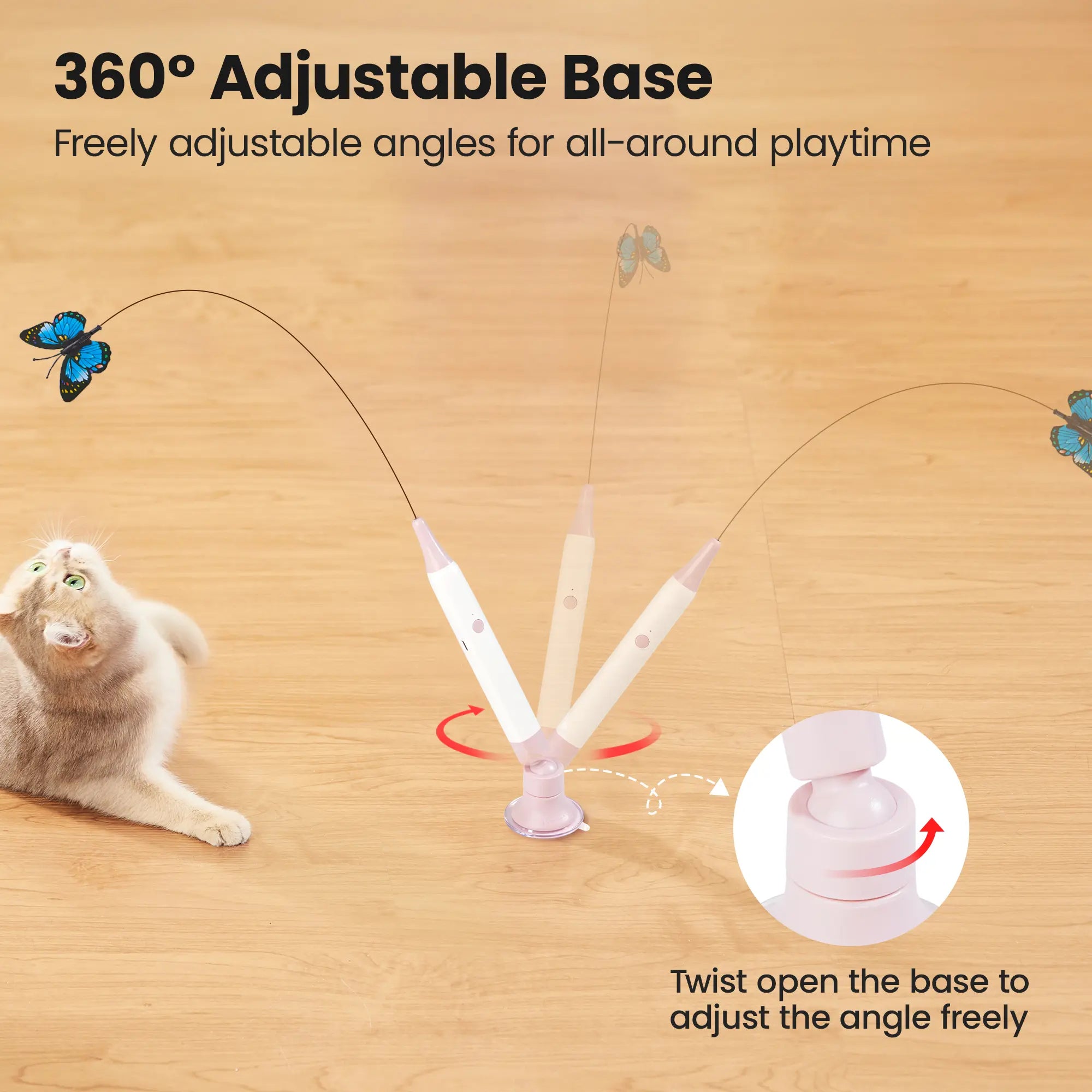 Spinning Butterfly Cat Toy Wand – Rechargeable Electric Touch-Activated Interactive Cat Teaser with Suction Cup, Self-Play & Handheld Modes, Durable Automatic Play for Indoor Kittens and Cats #SummerVibes #petlovers